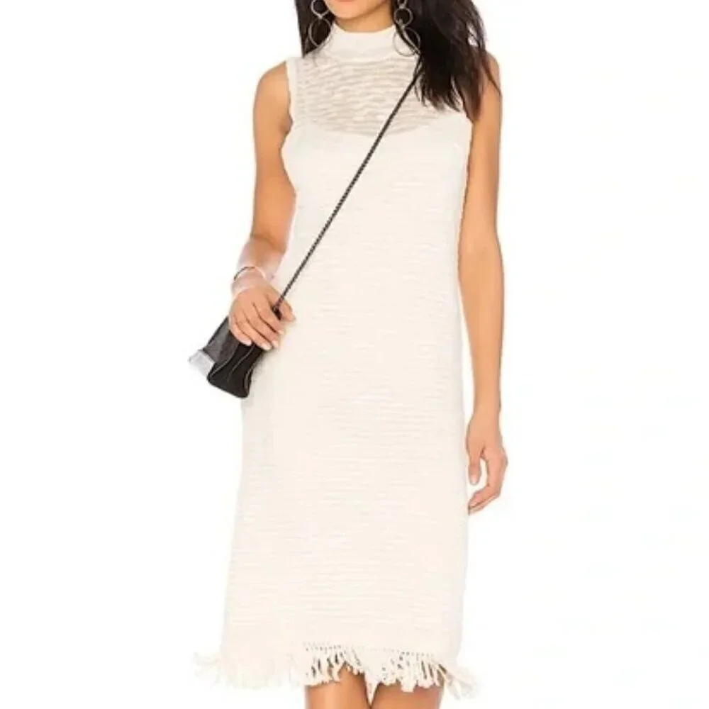 Anthropologie Callahan Acadia Knit Boho Dress Mock Neck Cream Size Small
